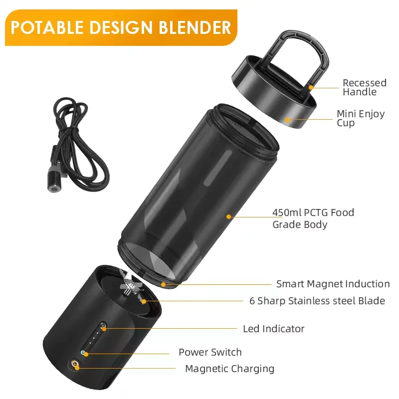 Portable Juicer 450ML – Stainless Steel Blade Blender